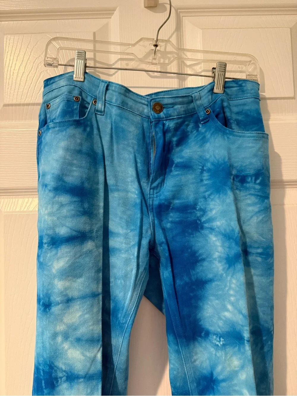 Tie-Dye Blue Flare Jeans - Women’s Wide Leg, flare cut, size 8